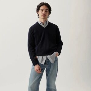 Buck Mason California Cashmere V Neck Sweater Navy Blue Size Medium